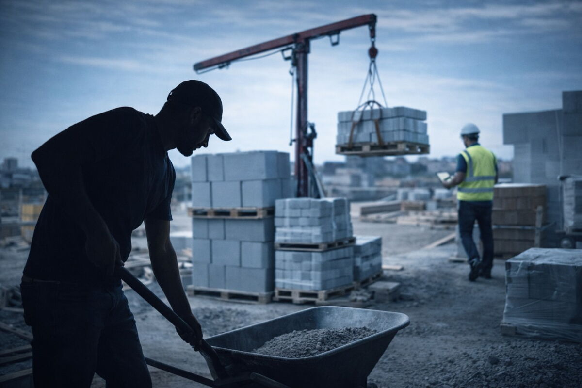 Arbeitnehmer bei einer Nebenbeschäftigung auf einer Baustelle - mögliche unerlaubte Nebentätigkeit im arbeitsrechtlichen Kontext.